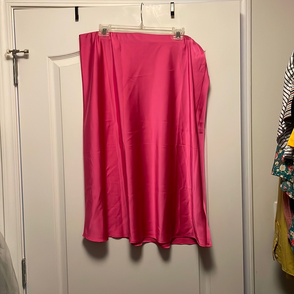 Hot Pink Satin Midi Skirt from The Drop.  XXL fits like an XL.